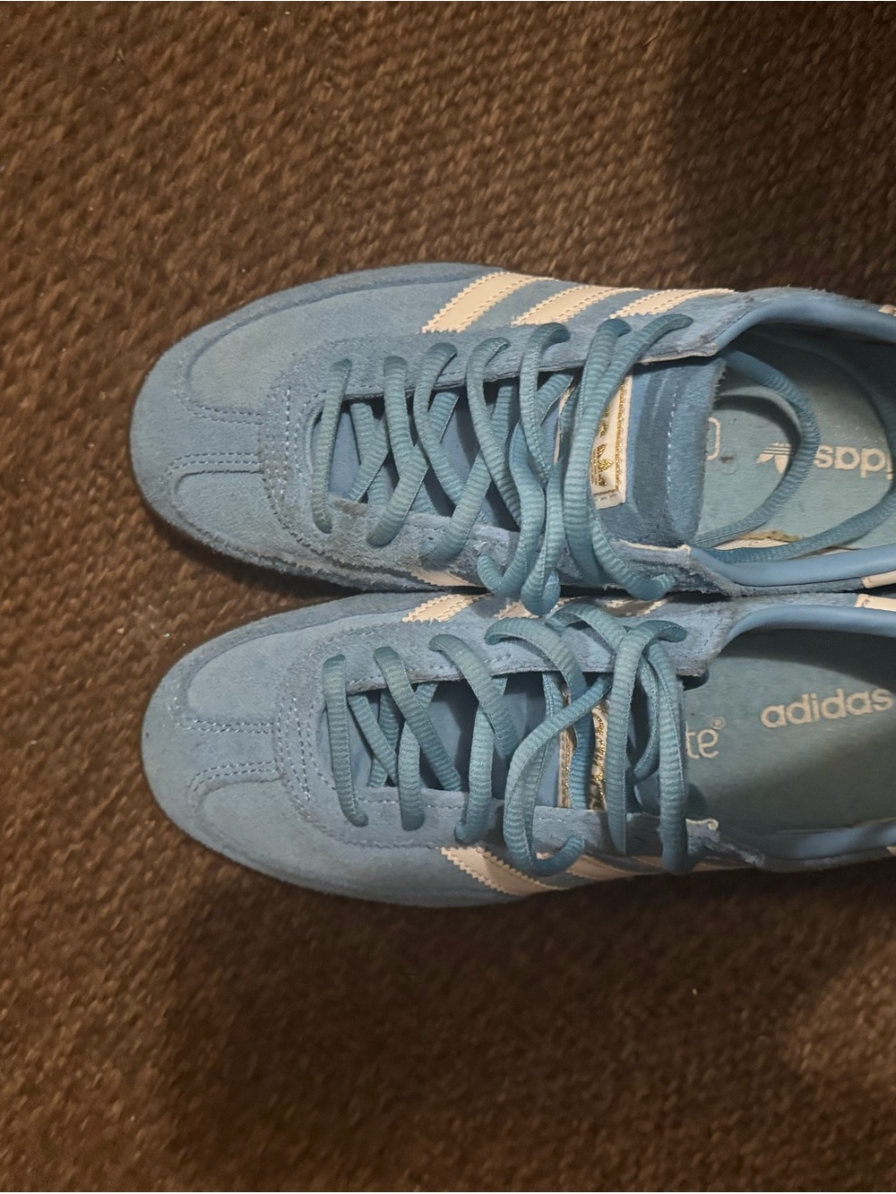 US 6.5 EU 39 adidas Women’s Sneakers in Sky Blue with White Stripes WORN TWICE